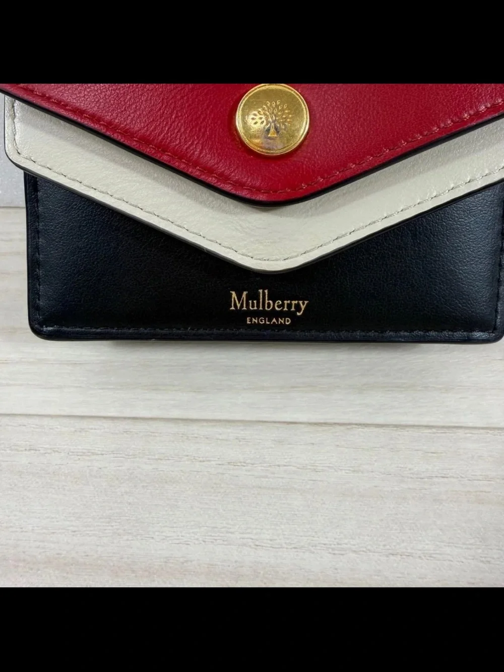 Mulberry Tri-Color Leather Envelope Wallet - Red, Black & Cream